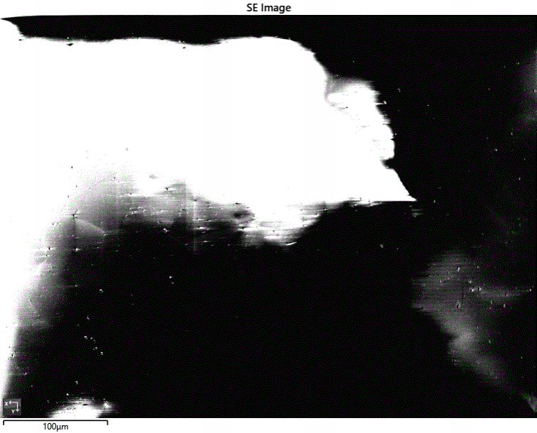 Secondary electron image of an uncoated Zirconia sample. Charging is causing instability and huge variations in the signal. Secondary electron image of an uncoated Zirconia sample. Charging is causing instability and huge variations in the signal.