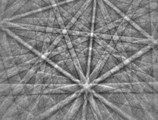 Example EBSP from a steel sample collected at 30 kV accelerating voltage