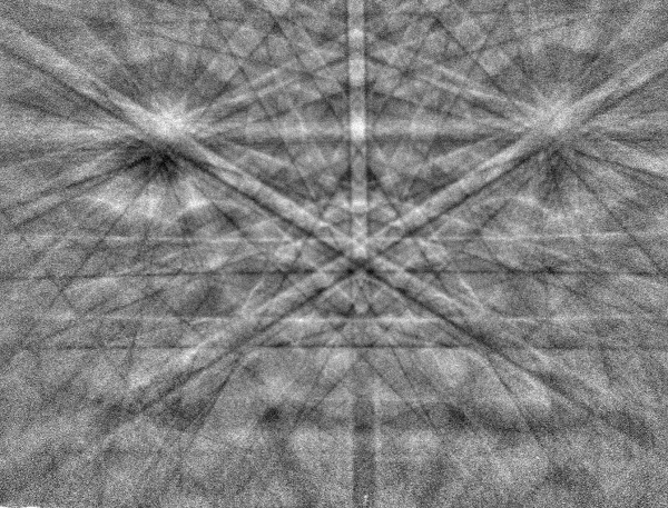 EBSD pattern collected from a Silicon sample at 60° sample tilt showing some inverted contrast EBSD pattern collected from a Silicon sample at 60° sample tilt showing some inverted contrast