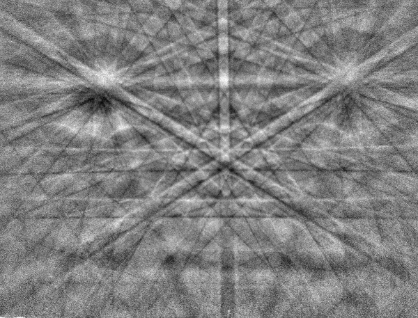 EBSD pattern collected from a Silicon sample at 60° sample tilt showing some inverted contrast