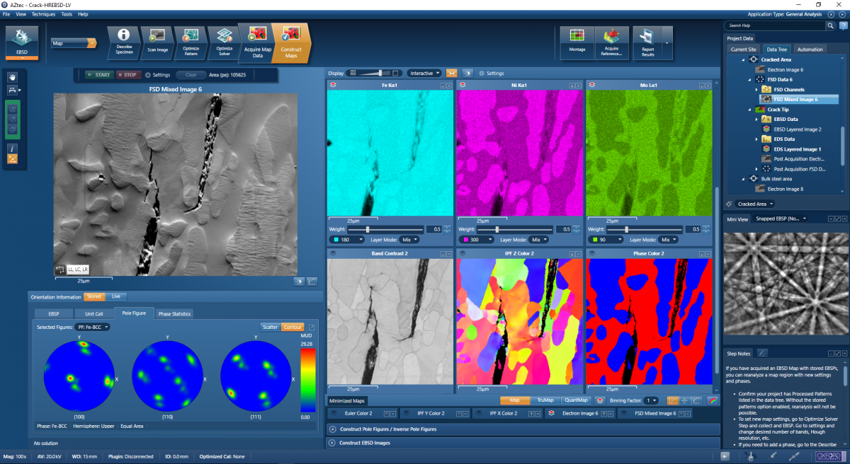 Screenshot showing the user interface of the AZtecHKL EBSD acquisition software