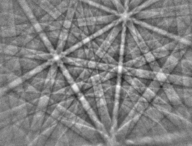 Background corrected EBSP showing uniform intensity across the pattern and no phosphor blemishes