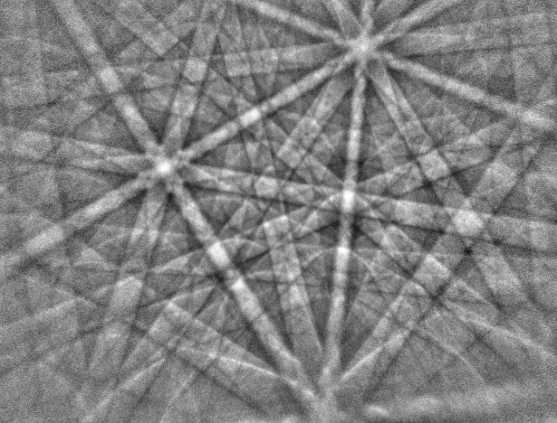 Background corrected EBSP showing uniform intensity across the pattern and no phosphor blemishes Background corrected EBSP showing uniform intensity across the pattern and no phosphor blemishes