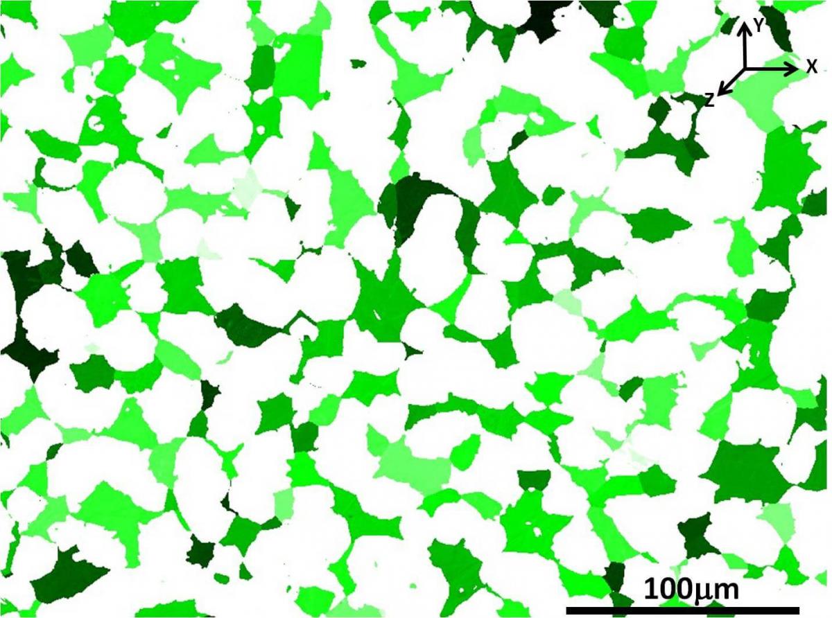 EBSD texture map for the beta phase in a leaded brass sample EBSD texture map for the beta phase in a leaded brass sample