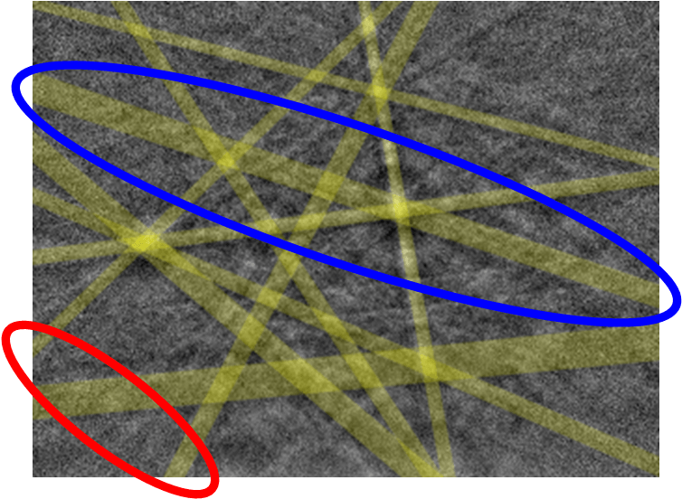 EBSD pattern showing the detected bands using a weighted band detection approach