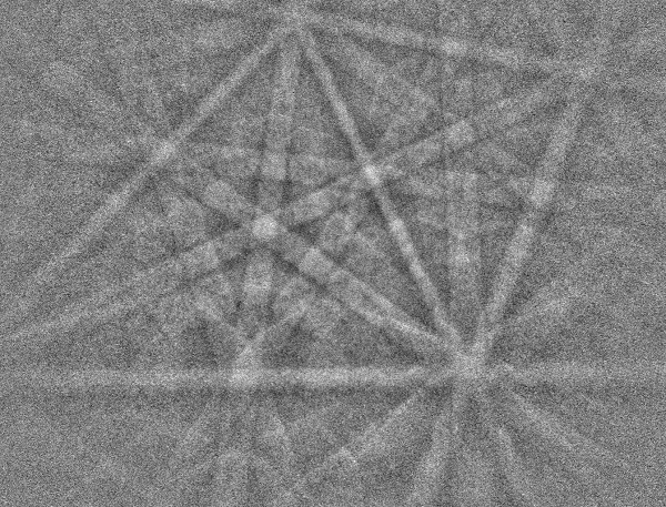 EBSD pattern collected with a 200 pA beam current and 360 ms exposure time EBSD pattern collected with a 200 pA beam current and 360 ms exposure time
