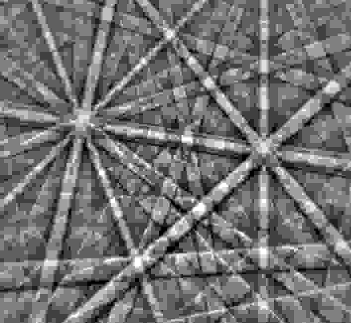 Typical high-quality electron backscatter diffraction pattern from a Zr oxide sample