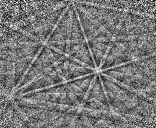 Medium dose EBSP from a steel sample, with an electron dose of 40 nAms