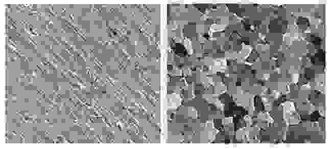 Effect of ion milling on Titanium, initial mechanically prepared surface compared to ion milled surface.