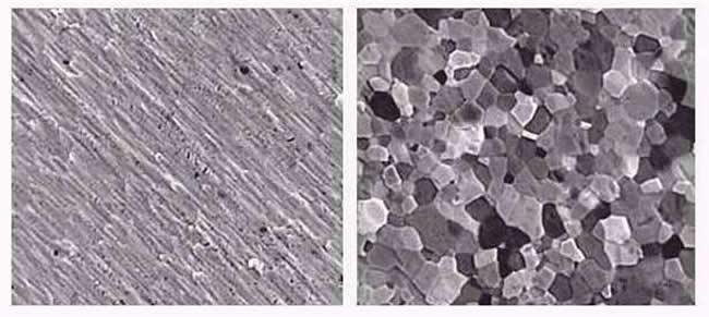 Effect of ion milling on Titanium, initial mechanically prepared surface compared to ion milled surface.