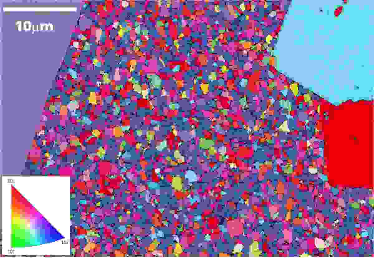 EBSD orientation map collected at low kV from a fine grained Ni sample