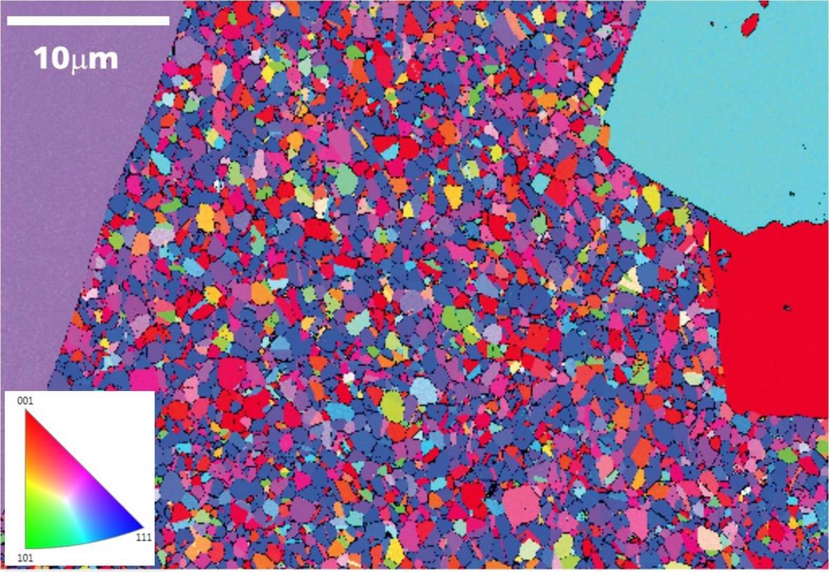 EBSD orientation map collected at low kV from a fine grained Ni sample