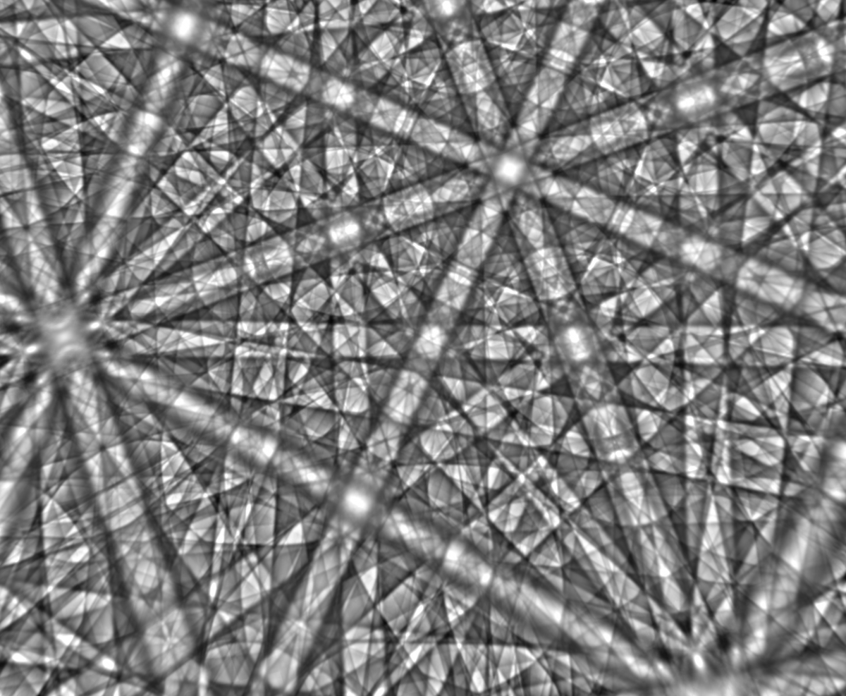 EBSD pattern from cubic zirconia, simulated using a many beam dynamical model