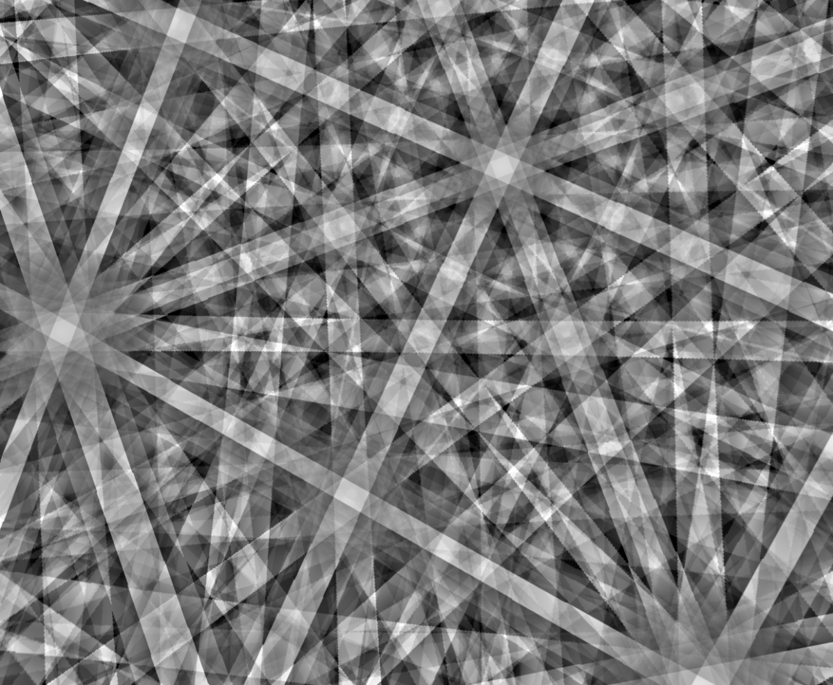 EBSD pattern from cubic zirconia, simulated using a kinematic model