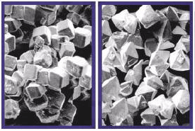 Electron images showing individual faceted crystalline grains
